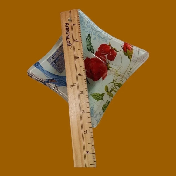 Set of 2 Paris floral bird & stamp s small glass bowl - Picture 5 of 7